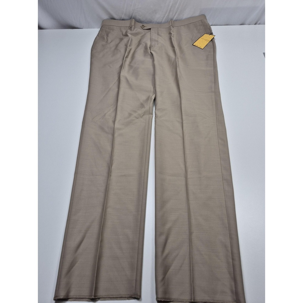 Galante Dress Pants Men's 46x36 Beige Wool Pleated Straight Unhemmed Italy NWT